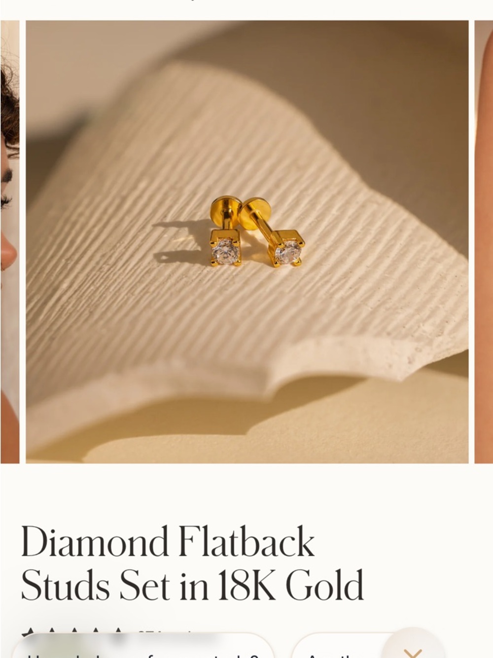 18K Gold Diamond Flatback Stud Earrings